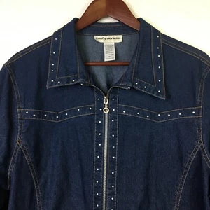 Vintage Cathy Daniel’s Denim Jean Jacket Womens XL Cowgirl Rhinestones Full Zip - Picture 1 of 10