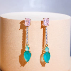 Pendientes colgantes largos cuadrados de plata 925 de circonio cúbico para mujer fiesta joyería - Imagen 1 de 9