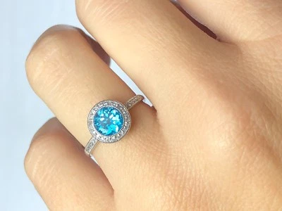 ANILLO Getana & Co14 KT oro blanco con PIEDRA TOPACIO AZUL y DIAMANTES Foto 1 de 4