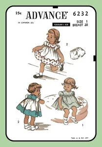 Toddlers DRESS w BLOOMERS Panty Girls RARE Advance 6232 Vtg 40's Sewing Pattern - Picture 1 of 5