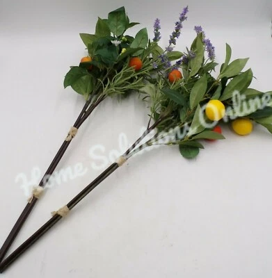Pottery Barn Faux Citrus Lemon and Lavender Plant Stem Bunch Bouquet S/2 #5024B - Image 1 of 4