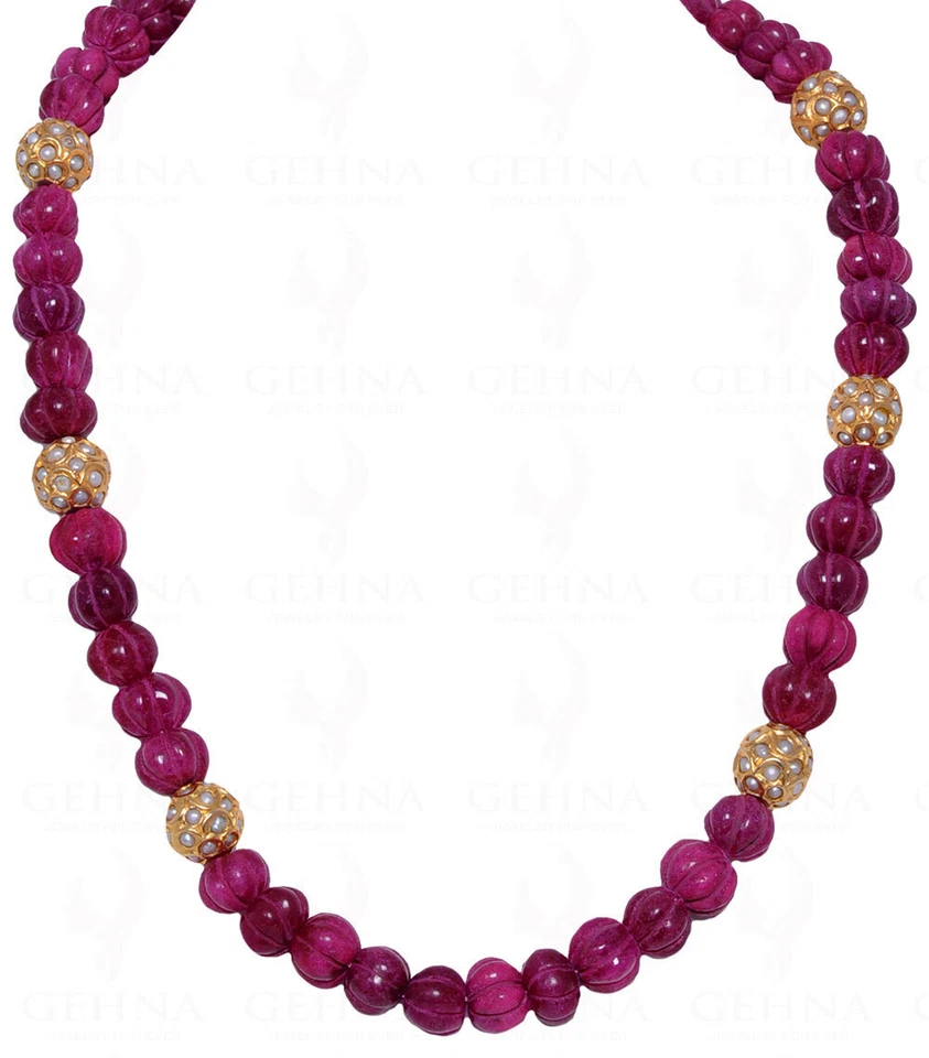 Collar de bolas Jadau con perlas tachonadas con forma de melón de piedras preciosas de rubí LN011011 Foto 1 de 1