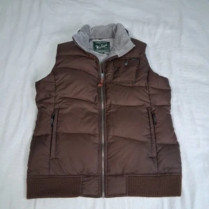 Woolrich Chocolate Brown Gray Fleece Lined Down Puffer Best Women's Size M - Picture 1 of 16