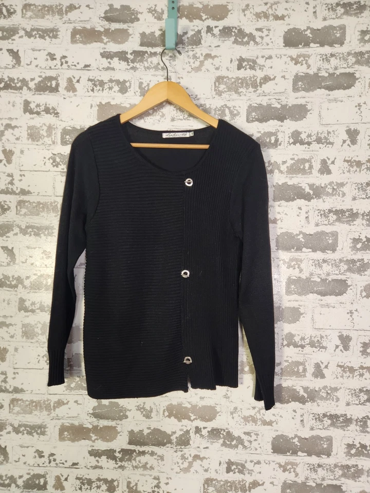 Lulu B Ribbed Sweater Size Small Black Decorative Buttons Embellished Career - Image 1 of 4