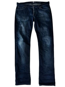 7 For All Mankind Blue Dark Wash Mid-Rise Skinny Denim Jeans Men's Size 33 - Picture 1 of 24