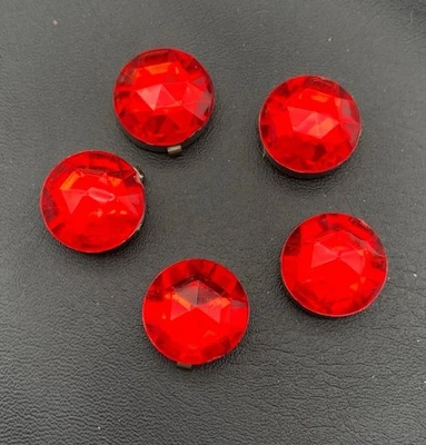 Vintage Lot Of 5 Faceted Red Round Plastic Rhinestone Button Covers - Image 1 of 4