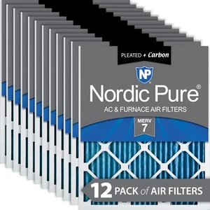 20x22x1 (19_1/2x21_7/16) Pleated Air Filters MERV 7 Plus Carbon 12 Pack - Picture 1 of 7