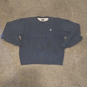 Champion Crew Neck Sweatshirt Blue Pullover Jumper Men’s Medium Made In Mexico - Picture 1 of 9