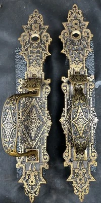 Stunning Victorian Eastlake Bronze Store / Commercial Mansion Door Pulls & Lock - Image 1 of 4