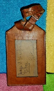 Antique for Leather Brown Luggage Tag 1940s Made in Portugal - Picture 1 of 2