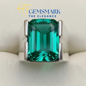 Anello da uomo in argento sterling 925 con smeraldo creato in laboratorio verde ricco 12 carati zamurd - Foto 1 di 6