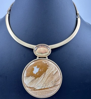 Colar Gargantilha Pingente Jaspe Grande Tom Dourado 13”-17” - Imagem 1 de 4