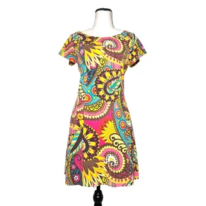 Uncle Frank Bold Paisley Floral Print Retro Mini Dress Women XS Boho Mod Artsy - Picture 1 of 9
