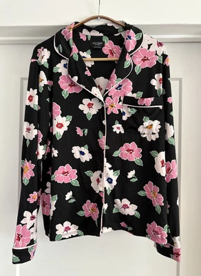 女式 Kate Spade 黑色花卉针织睡衣上衣 S 码 — 第 1/4 张图片