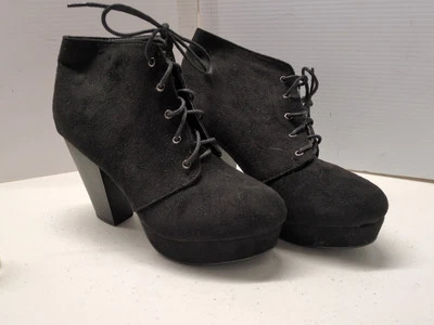 FOREVER 21 размер 8,5 черный искусственной замши платформе коренастый блок каблука ботильоны - Изображение 1 из 4