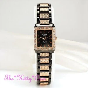 OMAX Seiko Movt Bronze Brown & Rose Gold Swarovski Crystal Art Deco Watch JE0444 - Picture 1 of 12
