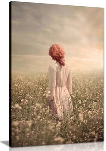 Woman in a Pastel Field Framed Canvas Print Wall Art Home Decor - Picture 1 of 6