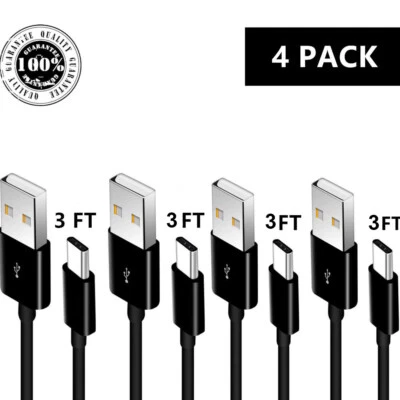 4 Pack 3FT USB C Cable Type C Fast Charger For Galaxy S8 S9 S10 Plus Note 8/9 BK - Image 1 of 4