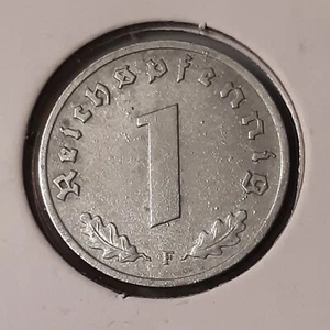 1943 F ~ 1 Reichspfennig ~ KM#97 ~ WWII Germany ~ Circulated White Oxidation - Picture 1 of 12