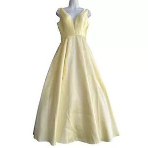 Sherri Hill Yellow Ball Gown V-Neck Lace Up w/ Pockets Long Bow Prom Dress Sz 4 - Picture 1 of 5