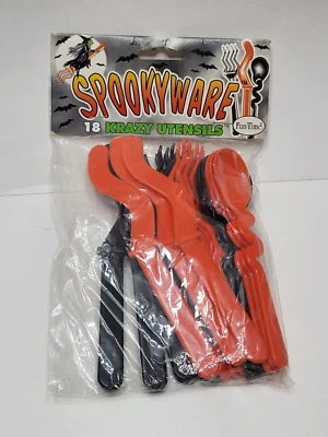 Spookyware Krazy Utensils 18 Knives Forks Spoons Orange Halloween NOS K-Mart - Image 1 of 2