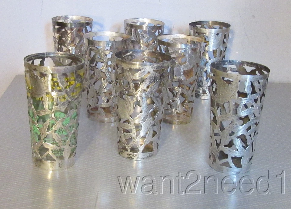 Juego de 8 portavasos vintage de plata de ley 925 México perforados sin vidrio 240 g Foto 1 de 4