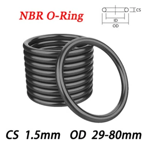 1.5mm Cross Section O Rings NBR Nitrile Rubber 29mm-80mm OD Oil Resistant Seals - Picture 1 of 8