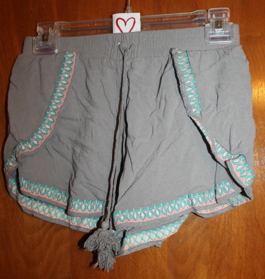XHILARATION Jrs Small LOUNGE SHORTS (rayon & elastic waist; gray/teal/pink) EUC - Image 1 of 1