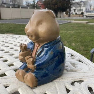 Lucky Piggy Bank Pottery Holding Dice And Dollar Bills - Picture 1 of 13