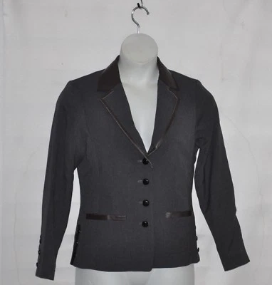 Blazer Joan Rivers Botón Frontal con Detalles de Cuero Sintético Talla S Gris Foto 1 de 2