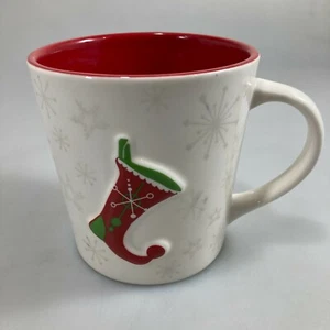 Starbucks Embossed Red Stocking Coffee Mug 17 oz Christmas Snowflakes 2006 - Picture 1 of 5
