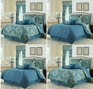 Set camicia da letto Waverly 4pz al chiaro di luna lapislazzolino KING TRAPUNTA KING SHAMS blu NUOVA - Foto 1 di 9