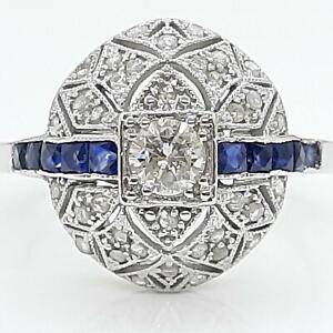 $5,299 SOLID 14K White Gold 1.05ctw G-SI Diamond & French Cut Sapphire Ring