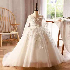 Luxury Dubai White Girl DressBeads Princess Gown Birthday Party Pageant Dress - Picture 1 of 17