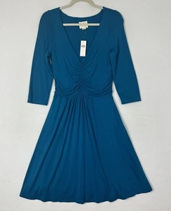 Vestido Maeve Anthropologie Línea A Turquesa Acanalado Cuello en V Manga 3/4 Talla M Nuevo con Etiquetas - Imagen 1 de 16