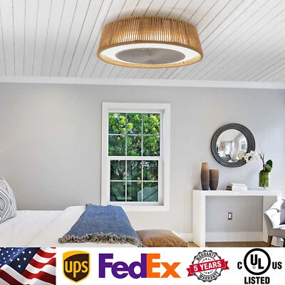 21" Boho Flush Mount Ceiling Fan Light Kit Farmhouse Dimmable Lamp with Remote - Image 1 of 4