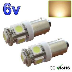 2 x Luz lateral blanca cálida 6v LED BA9s bayoneta clásico coche scooter bombillas brillantes - Imagen 1 de 4