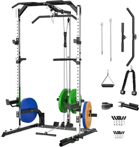 Power Cage Power Rack Squat Rack with LAT Pulldown for Home Gyms Without Weights - Picture 1 of 7