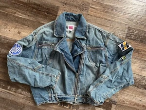 Juicy Couture Derby Wash Moto Denim Jacket with Patches S j3 - Picture 1 of 6