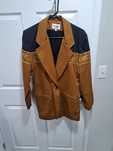Vintage 90s Stephanie Queller USA Colorblock Brown Black Gold Jaguar Blazer 10 - Bild 1 von 3
