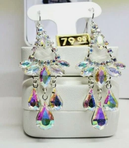 Crystals By Swarovski Opal Chandelier Earrings Sterling Silver Overlay Gorgeous! - Picture 1 of 5