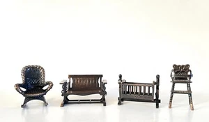 Durham Industries Metal Miniatures VTG Dollhouse Furniture Bassinet Bench Chair - Picture 1 of 8