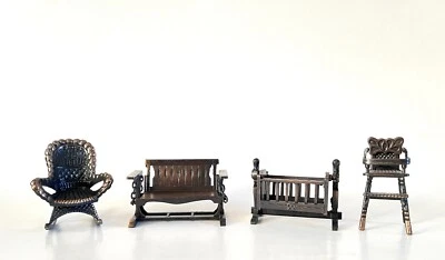 Durham Industries Metal Miniatures VTG Dollhouse Furniture Bassinet Bench Chair - Image 1 of 4