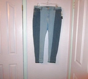 Neu mit Etikett schwarz Band PATCHWORK Denim Größe 14 JEANS Stretch KIM Fransen HIGH RISE Crop - Bild 1 von 11