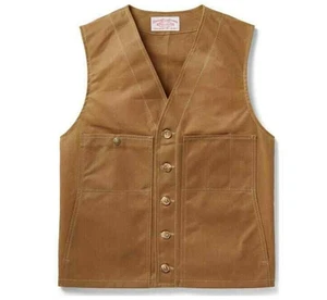 Filson Oil Tin Cloth Vest 11010265 Waxed Cotton CC Dark Tan Khaki MADE IN USA - Zdjęcie 1 z 7