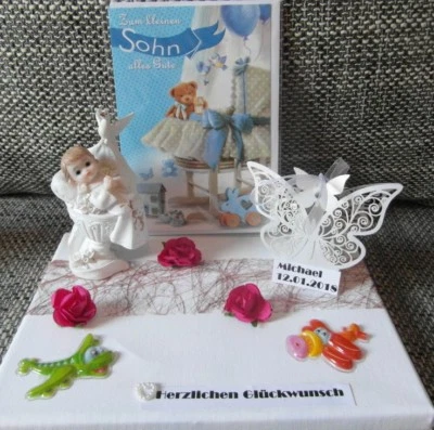 Geldgeschenk Geschenk Geburt Taufe mit Name Datum personalisiert Junge NEU - Bild 1 von 4