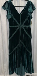 Taylor Neu mit Etikett grün samtig Hi Lo Partykleid Größe 6 Reißverschluss hinten Schlitz Flatterärmel - Bild 1 von 16