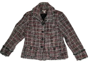 Chaqueta Blazer Chicos Tweed Flecos Recortada Boucle Talla 2/Grande Rosa Negra Clásica - Imagen 1 de 7