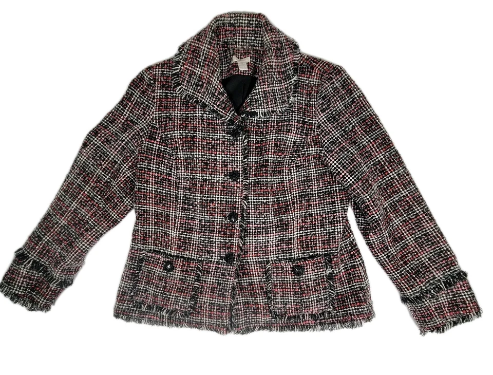Chaqueta Blazer Chicos Tweed Flecos Recortada Boucle Talla 2/Grande Rosa Negra Clásica Foto 1 de 4