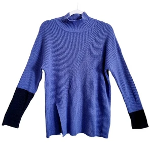 Nic + Zoe Blue Two-Tone Long Sleeve Mock Turtleneck Ribbed Knit Sweater Sz S - Picture 1 of 6